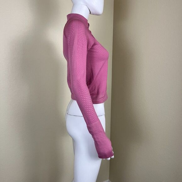Lululemon Womens Size S Rest Less Cropped Half-Zip Grid Warp Pink Blossom Sugar - Picture 10 of 15